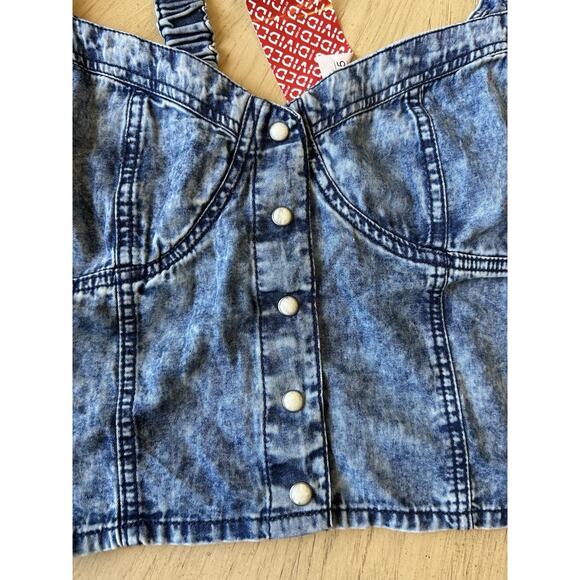 NWT Denim Jean Corset Bustier Crop Tank Top Country Western Cowgirl Pearl Snap 4 - Picture 3 of 12